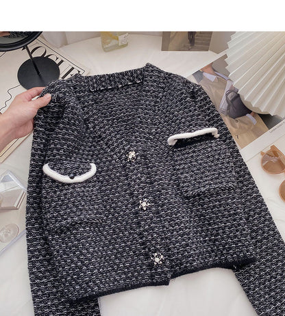 Small fragrance retro red sweater cardigan female  6126