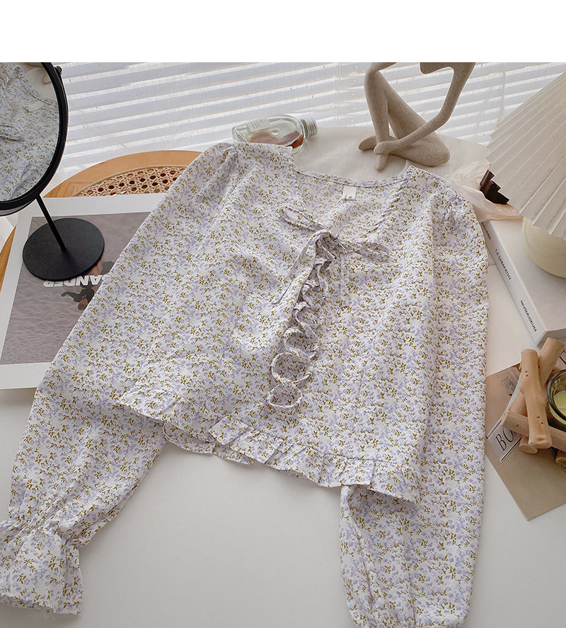 Korean version thin, sweet and gentle small broken flower top  6363