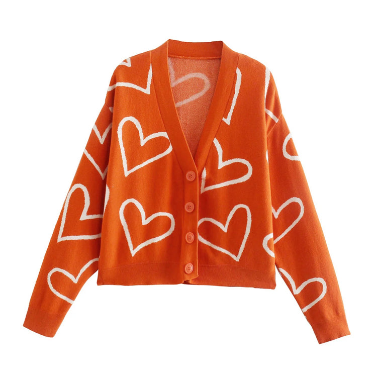 V-Ausschnitt Love Jacquard Kurzstrickjacke 7416
