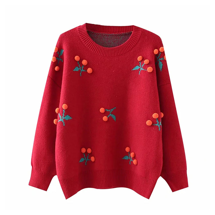 Pull col rond à fleurs tridimensionnelles, pull tricoté, haut ample et paresseux 7388