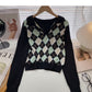 Plaid long sleeve sweater small short Pullover Top  6573