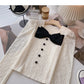 Bow Vintage French shirt square neck long sleeve top fashion  6389