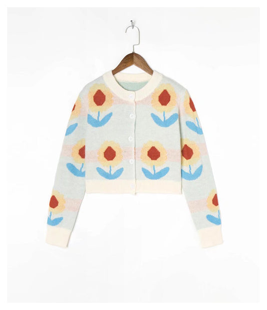Cardigan à manches longues et taille haute avec nombril exposé au design de niche 7406