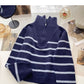 Lapel Half Zip stripe contrast panel long sleeve top  6043