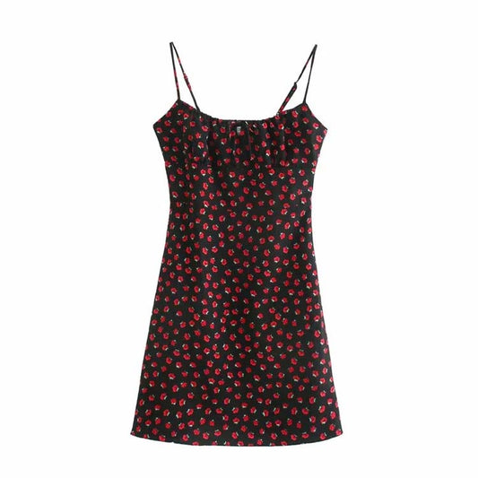 Jupe à bretelles taille haute fine à fleurs cassées pour fille de minorité française rétro 7125