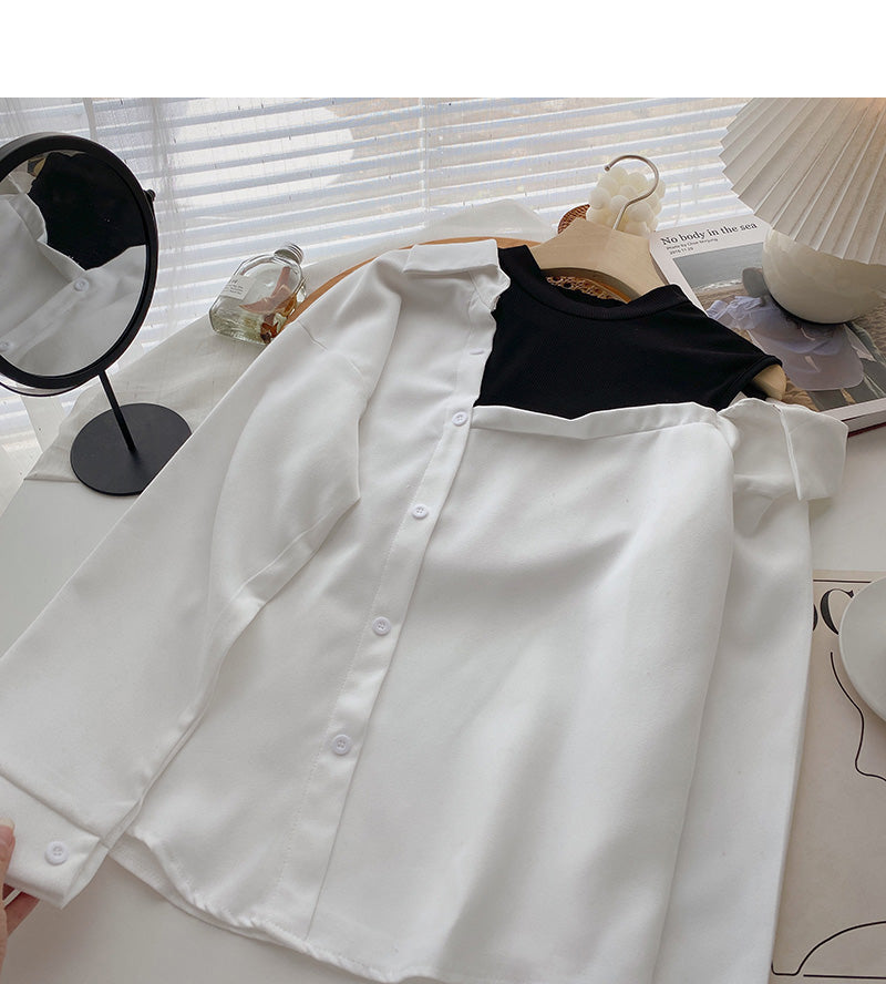 Design off shoulder stitching long sleeve Pullover Crew Neck Shirt  6334