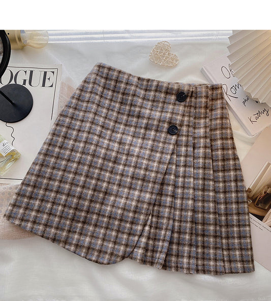 A-Linien-Rock im Retro-Stil mit Karomuster in A-Linie mit hoher Taille im Hongkong-Stil 5475