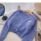 Süßer Cardigan 6019 mit V-Ausschnitt und Blumenstickerei im ausländischen Stil