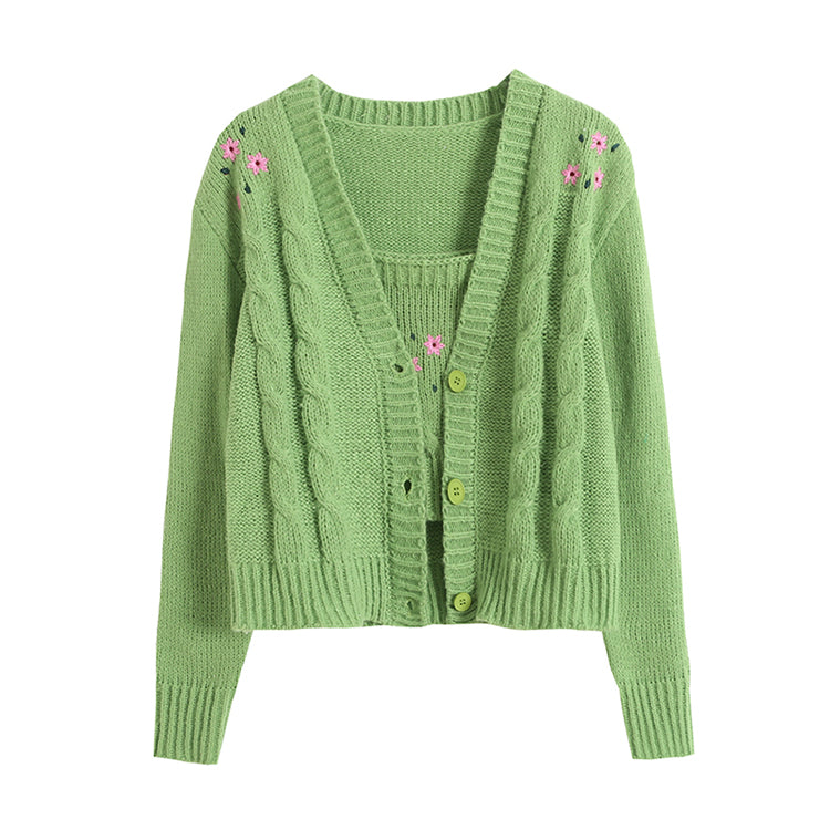 Kurzer Cardigan mit Blumenstickerei und V-Ausschnitt 7396