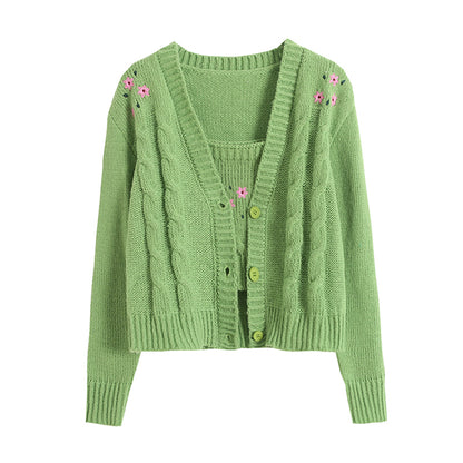 Kurzer Cardigan mit Blumenstickerei und V-Ausschnitt 7396