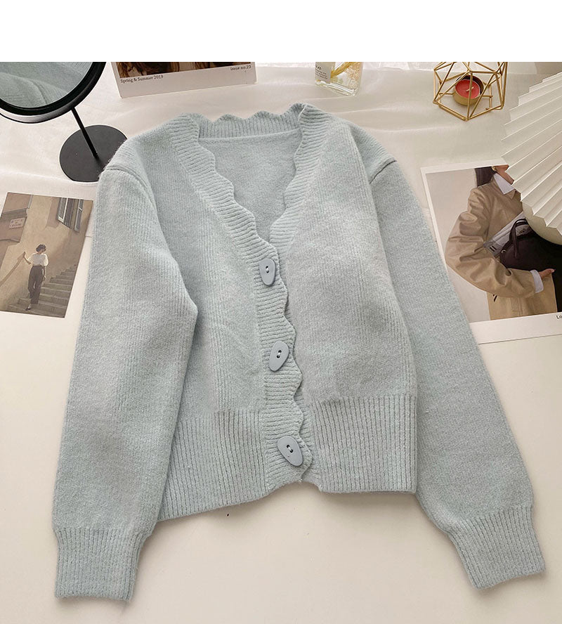 Korean solid color casual personalized single breasted long sleeved top  6042