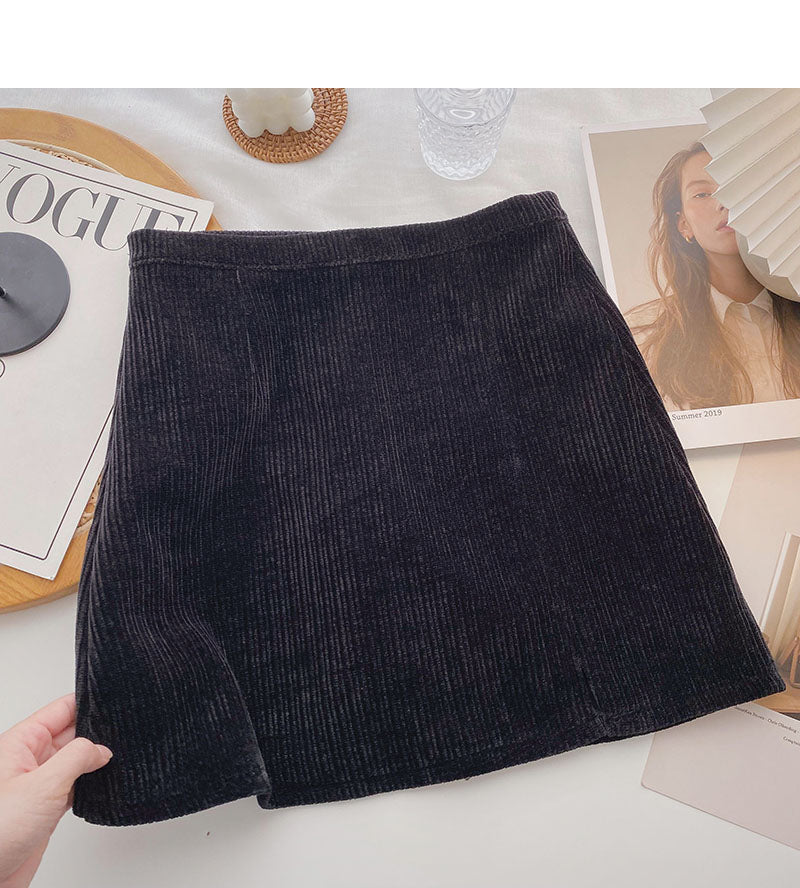Kordsamtrock Damen Gabel Rock in A-Linie mit hoher Taille 5465