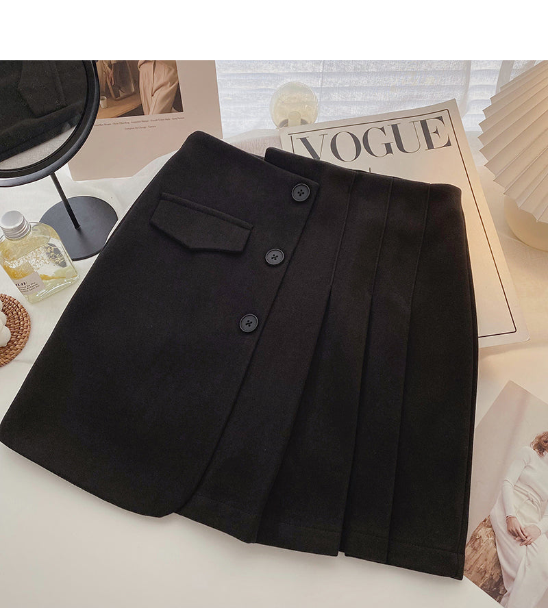 Three button design high waist pleated skirt for women  5424
