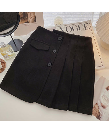 Three button design high waist pleated skirt for women  5424