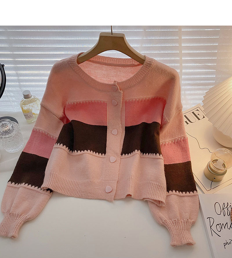 Korean minority retro single breasted round neck sweater  5862