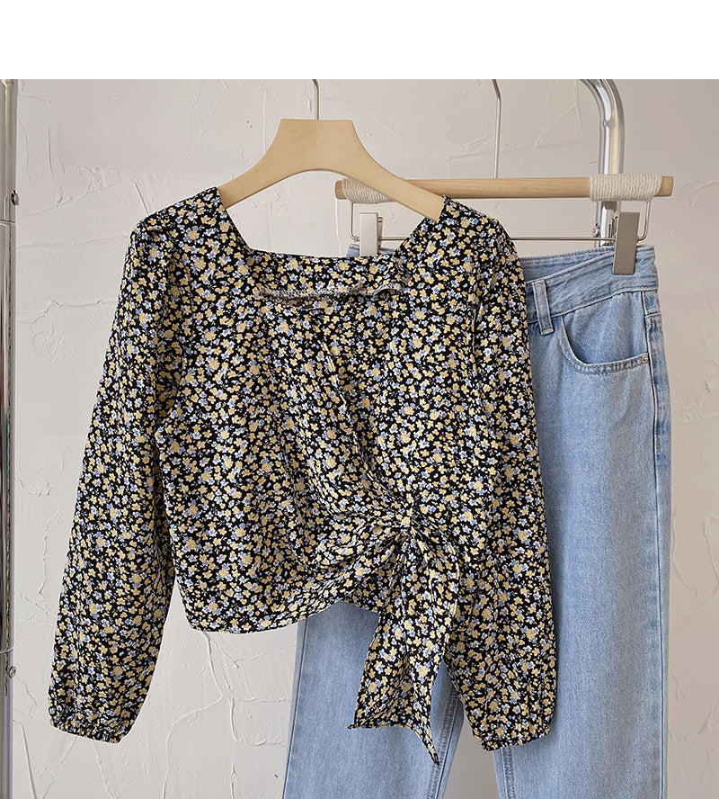 La chemise à manches longues à col carré français présente un haut fin et à la mode 6437