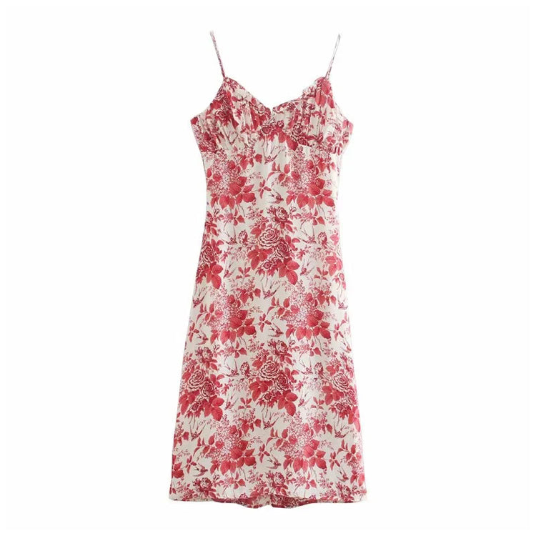 Französisches Retro-Strapskleid mit Blumenmuster, schlank und sexy 7149