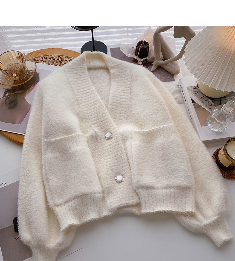Design imitation mink coat cardigan  6149