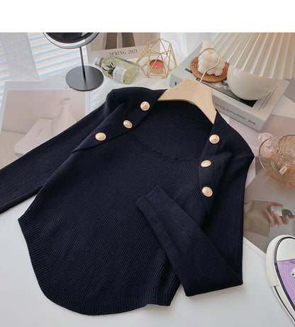Nouveau haut coréen slim fit à col carré et double rangée de boutons 6627