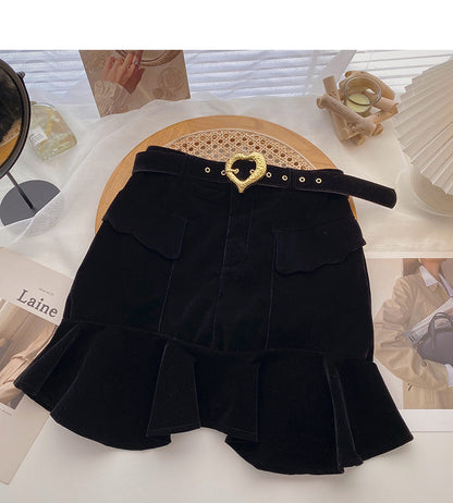 Jupe queue de poisson taille haute en velours doré pour femme 5384