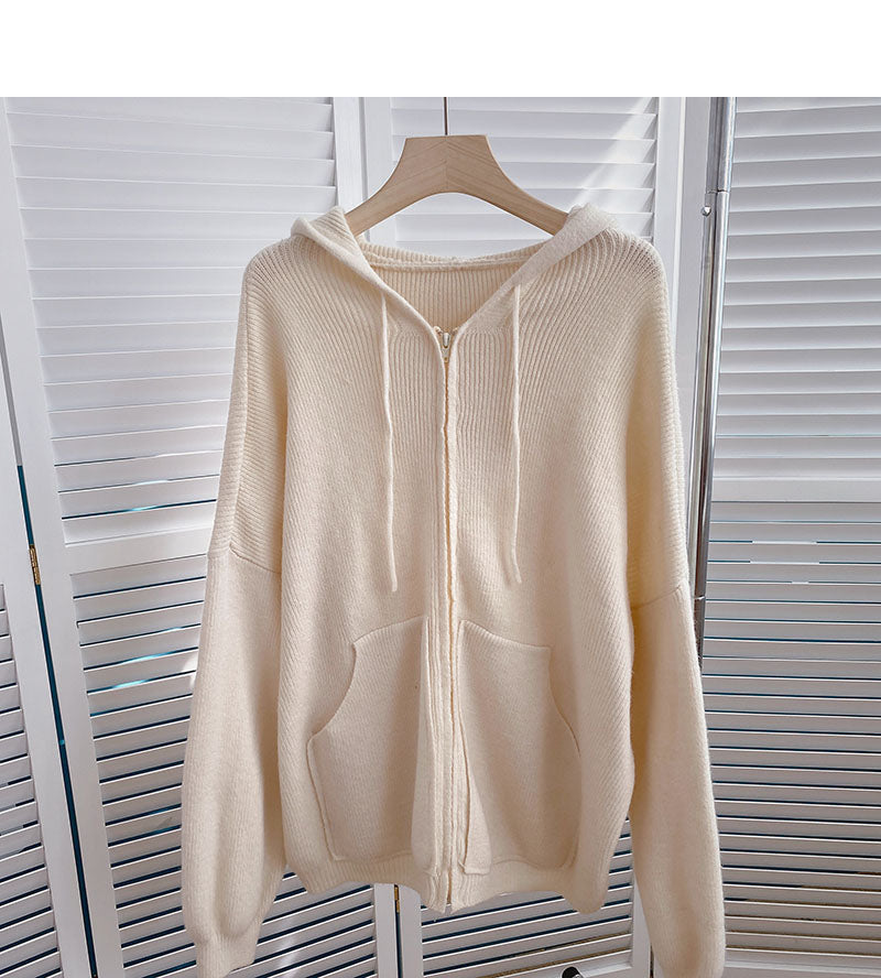 New Korean casual simple solid color loose hooded top  6036
