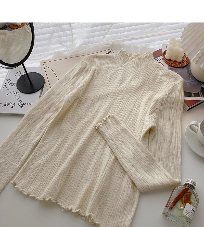 Korean stand collar long sleeve design slim fit bright silk sweater  6664