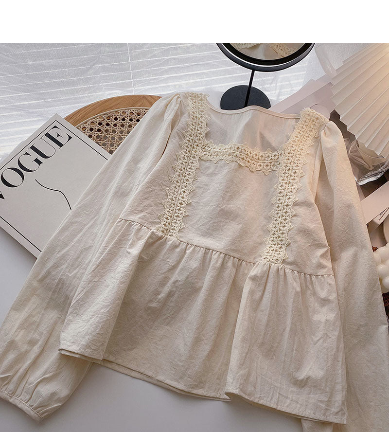 French doll shirt square neck short long sleeve shirt  6273