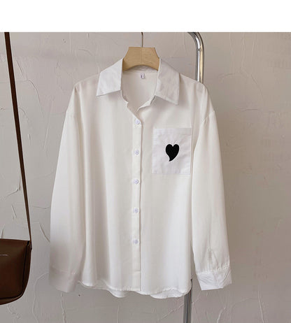 Chemise ample à manches longues avec poche d'amour personnalisée Haut à revers 6430