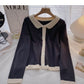Contrast single breasted long sleeve T-shirt  6649