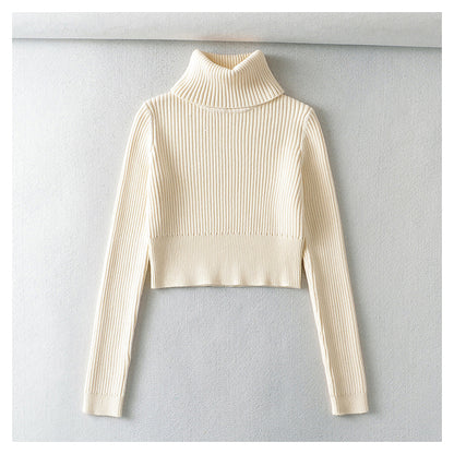 Amerikanischer Retro-Pullover mit Stehkragen, freiliegendem Bauchnabel und hoher Taille 7351