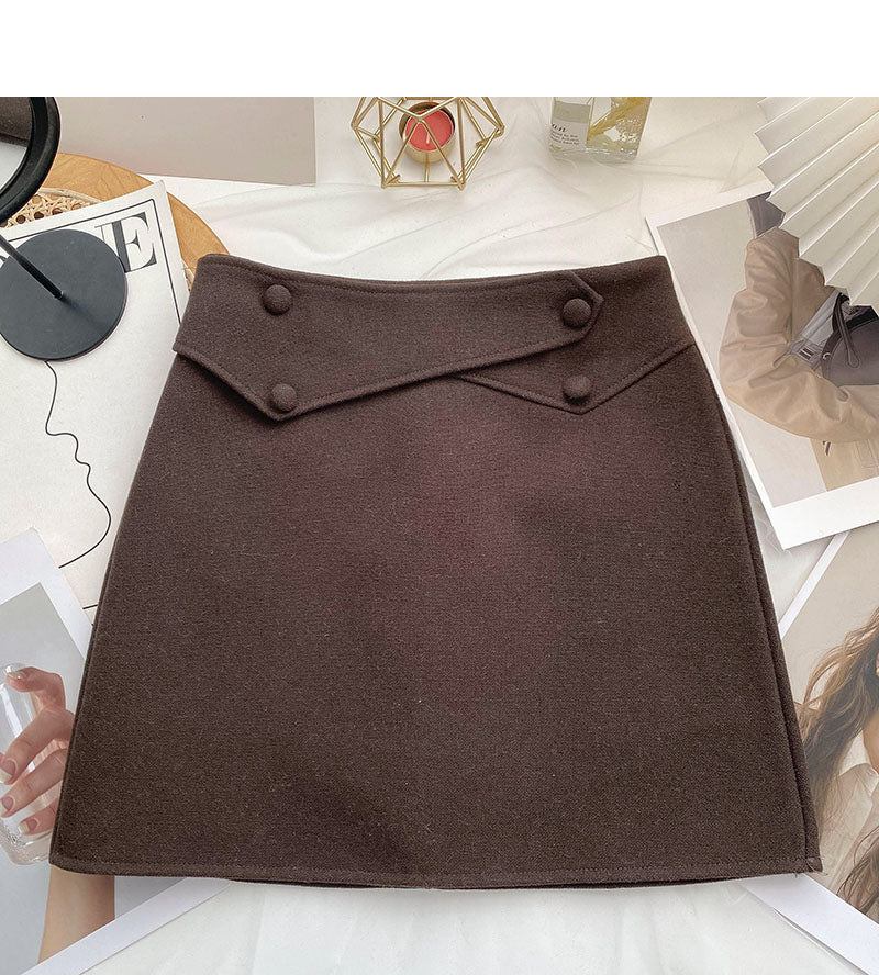 Design sense personalized button high waist slim A-line skirt  5566