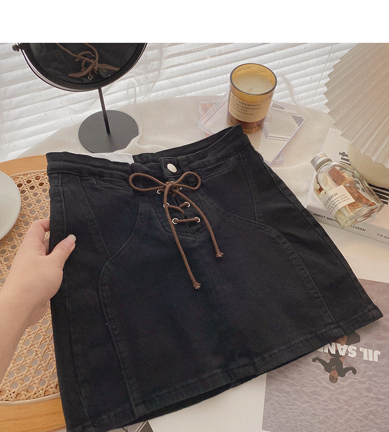 Jupe en jean taille haute à bandage coréen pour fille sexy 5665