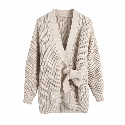 Manteau croisé en tricot à nœud slim 7398