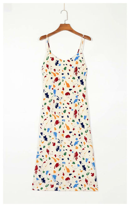 French color dot print backless lace up bow suspender dress  7049