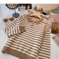 Long Sleeve Striped Sweater Lapel top  6458