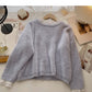 Lace edge stand collar Pullover long sleeve mohair sweater  5973