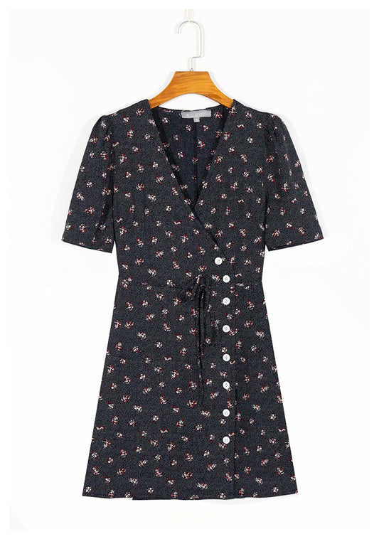 Kleid 7051 der französischen Minderheitsmode mit sexy Wellen-Punkt-Blumendruck