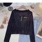 Design sense niche slim V-neck short knit top  6666