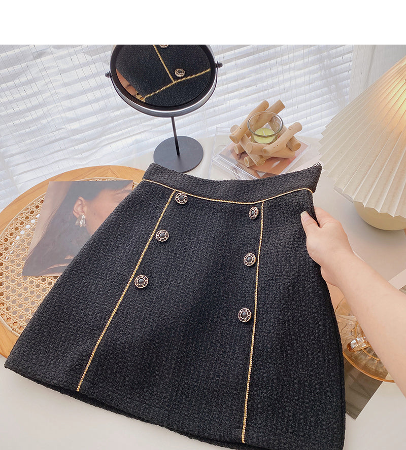 Vintage Design nail bead high waist slim skirt  5589