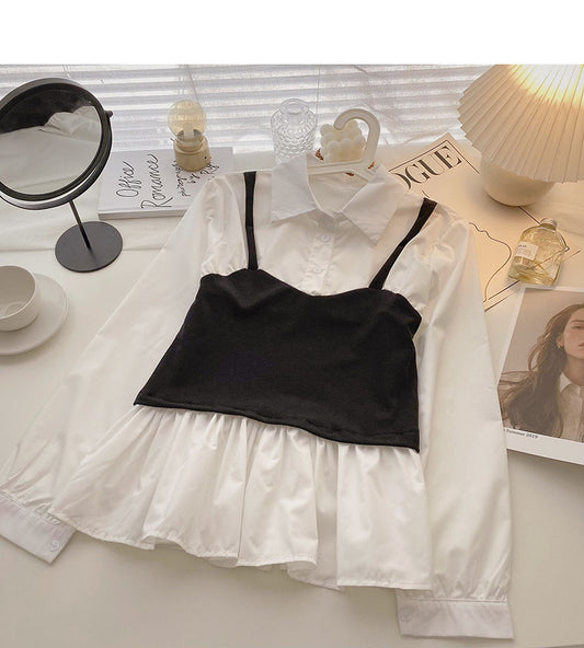 Chemise française pour femme, design, niche, épissage, faux deux pièces 6301