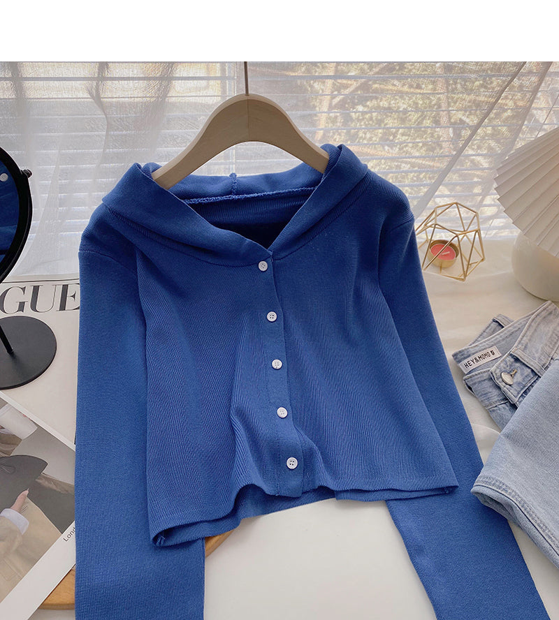 Design sense sweater coat casual hooded long sleeved top  6594