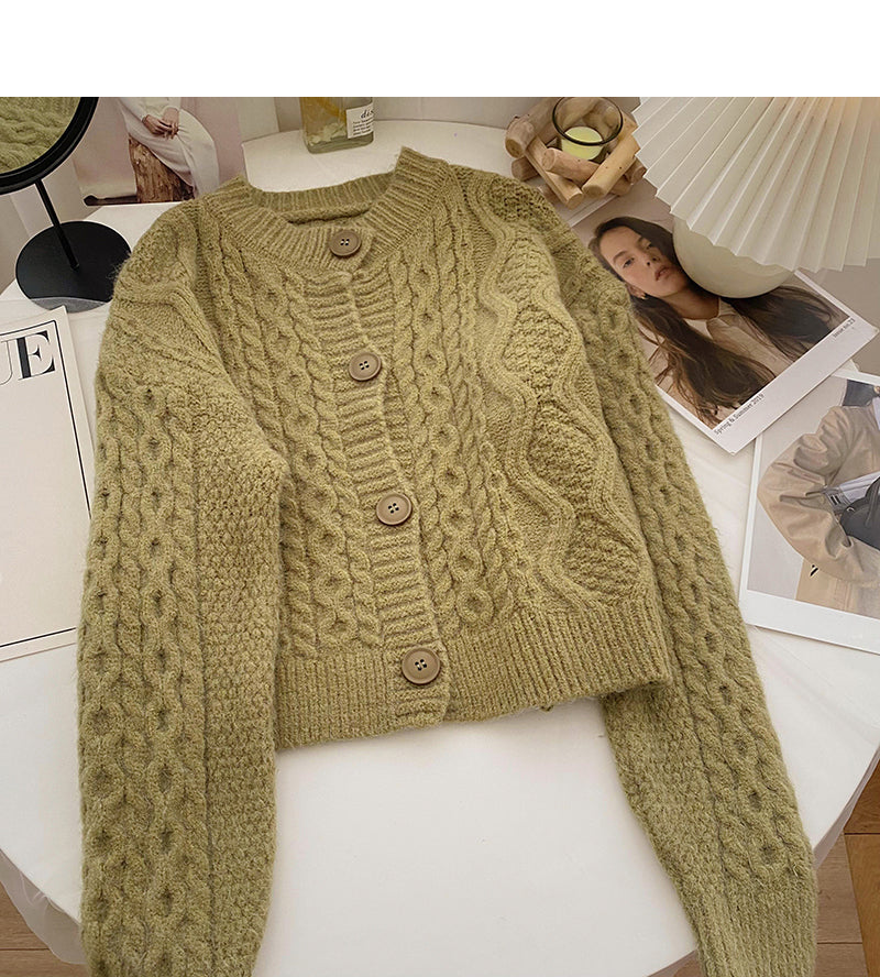 Single breasted round neck Vintage twist sweater  6114