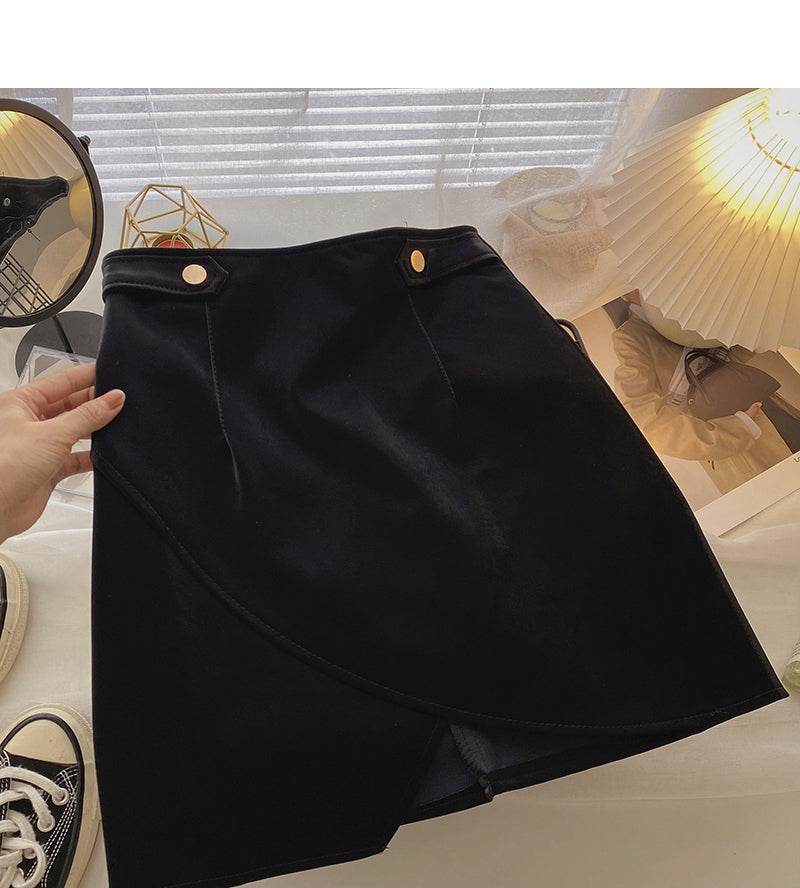 Jupe en cuir taille haute irrégulière enveloppante aux hanches, petite taille, en forme de A, 5541