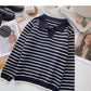 Striped knitted Pullover Sweater lazy temperament thin top  6571