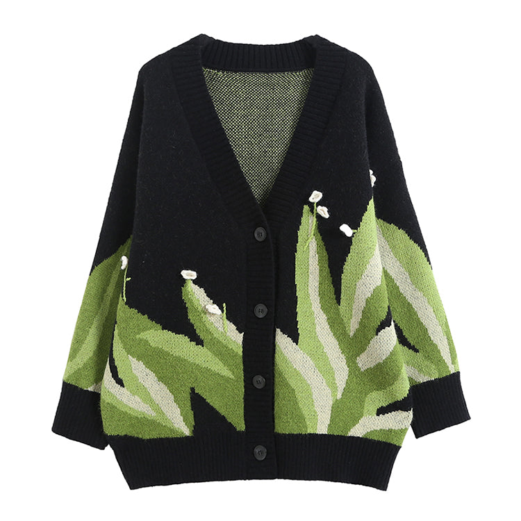 Gestrickter Cardigan im Lazy-Stil mit dreidimensionalem Blumenpullover für Frauen 7346