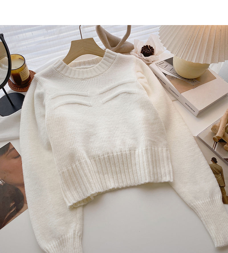 Koreanischer, fauler Stil, einfarbiger, lässiger Pullover mit langen Ärmeln 6155