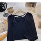 Large round neck leaky clavicle sweater bandage long sleeve top  6611