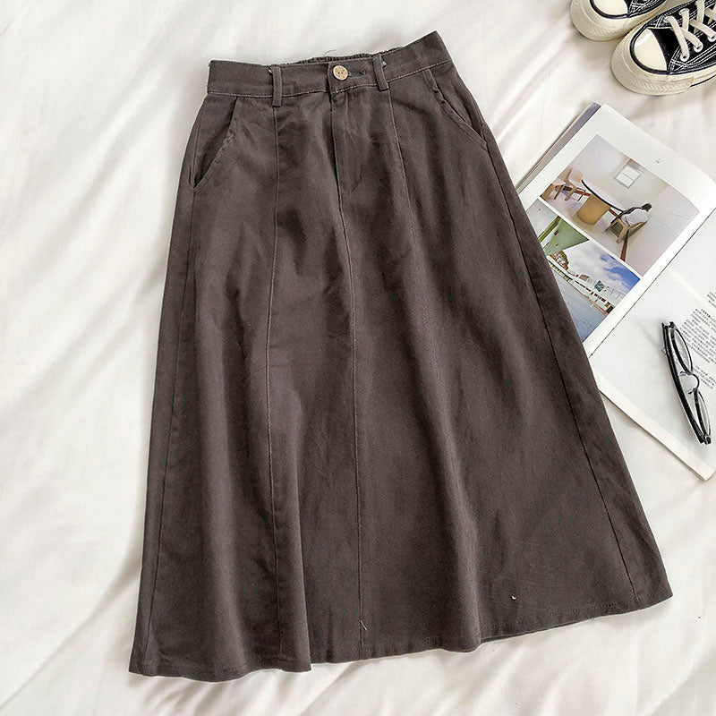 New Korean pocket Harajuku tooling high waist A-line skirt  5673