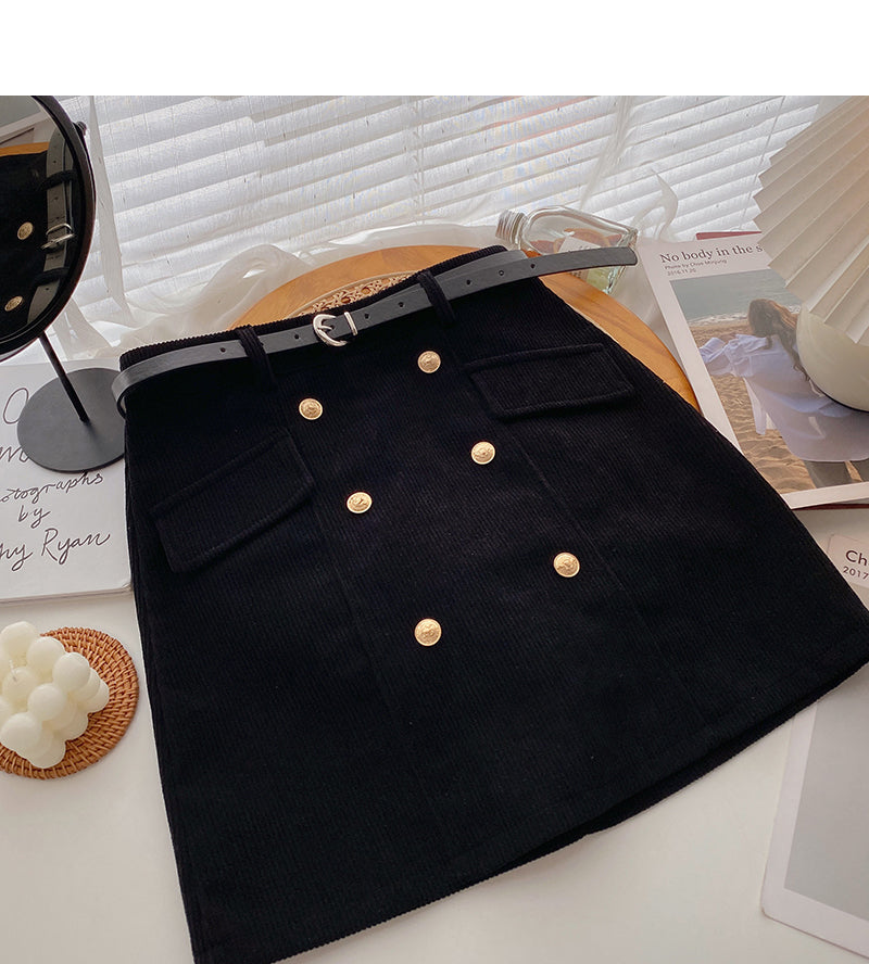 High waist wrap buttock double breasted design, slim retro skirt  5496