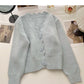 Lazy sweater personality single breasted long sleeved top  6117